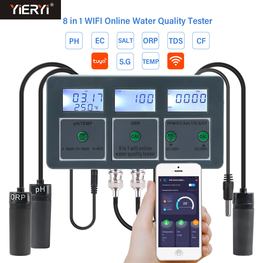 Ph Meter Digital Water Tester - Tuya-インテリジェントph計,データロガー,温度,塩分,g。Ec orp-水テスター,カラバールプール,アナライザー,モニター,水耕栽培