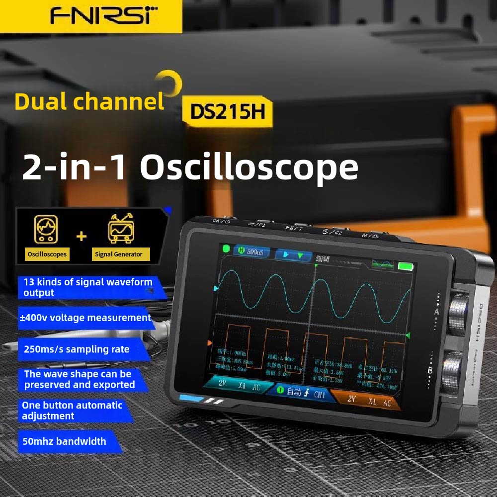Fnirsi Digital Oscilloscope Handheld - FNIRSI DS215H ハンドヘルド小型HDスクリーンデジタルオシロスコープ+信号発生器 2in1 デュアルチャンネル 50MHz