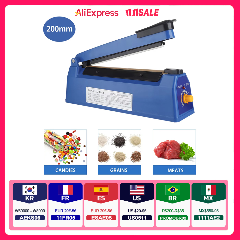 Plastic Bag Impulse Heat Sealer - インパルスシーラー 8インチビニール袋用手動ヒートシーラー機、シュリンク包装袋シーラー真空シーラー包装機