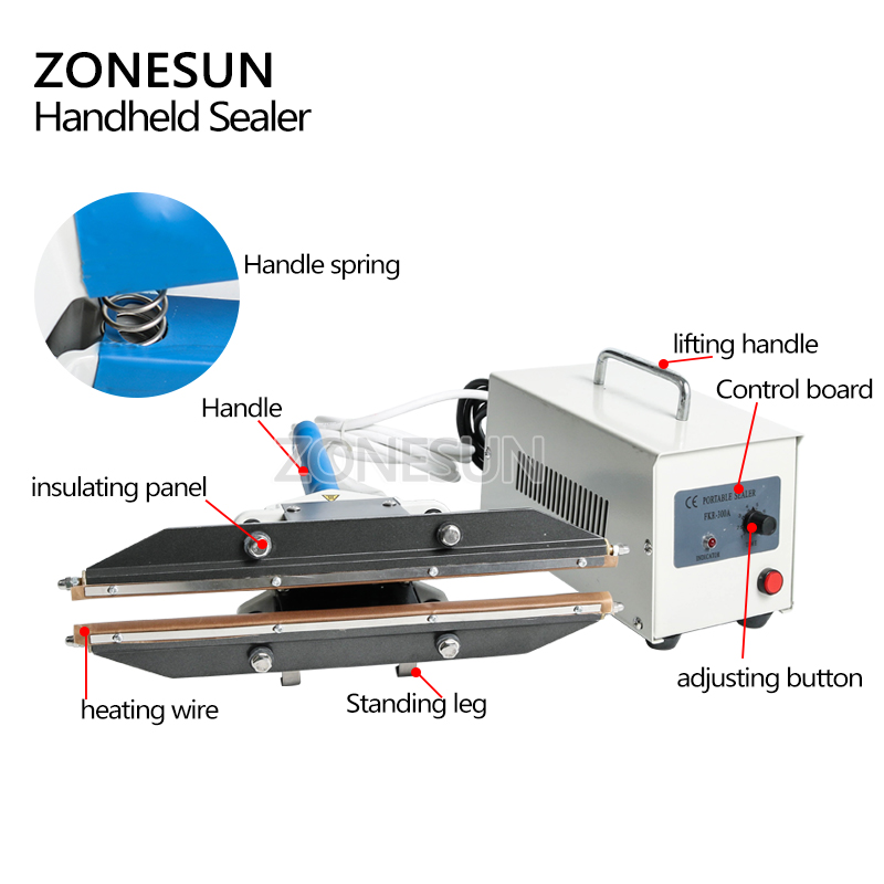 Plastic Bag Impulse Heat Sealer - ZONESUN 400mm 直熱プライヤー ポータブルインパルスシーラー プラスチック袋シーリングマシン アルミ真空複合フィルムに適しています