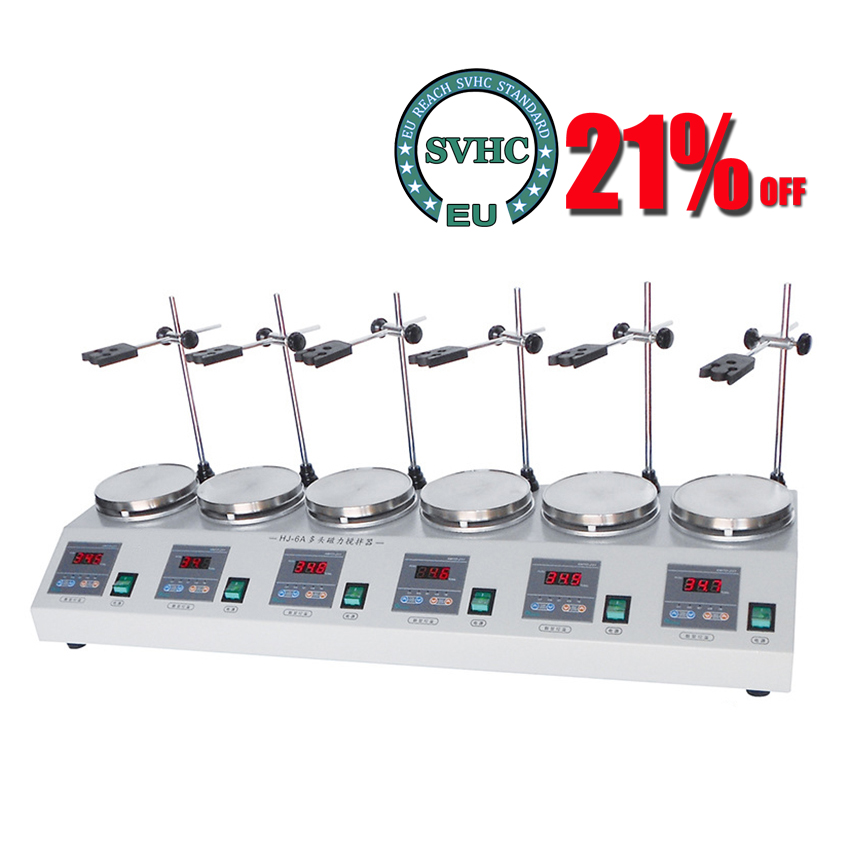 Lab Magnetic Stirrer Hot Plate - マルチユニット実験室用加熱ミキサー,デジタルディスプレイ付きマグネチックスターラー,6ヘッド,2400rpm, HJ-6A, 220v