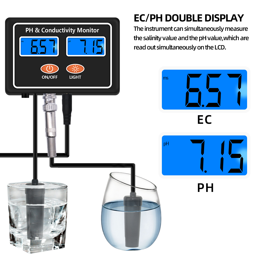 Ph Meter Digital Water Tester - スイミングプール用水質計,オンラインPHおよびEC導電率モニター,リアルタイム連続ATC PHテスター,2 in 1
