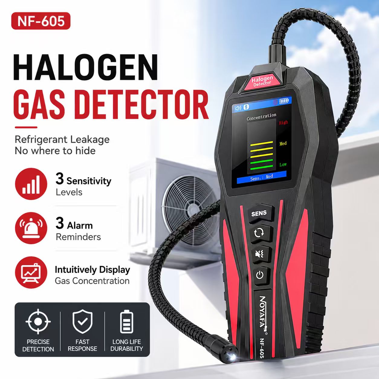 Industrial Tools - HoldPeak ハロゲン漏れ検知器 CFC/HCFC/HFC 3g/y 感度調整可能 音/振動アラーム