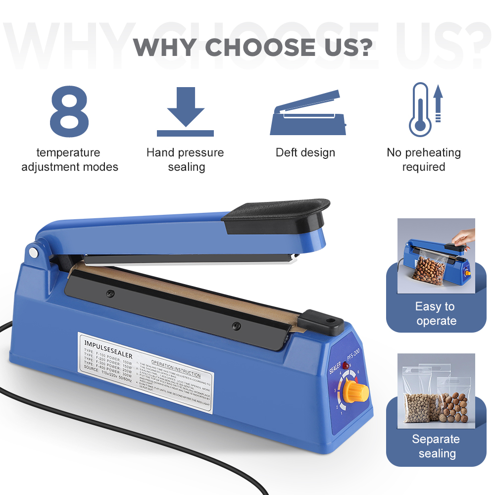 インパルスシーラー 8インチビニール袋用手動ヒートシーラー機 - Plastic Bag Impulse Heat Sealer のレビューと価格
