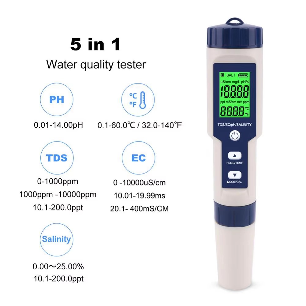 5 in 1デジタルPH TDS ECメーターペン、塩分温度 - Ph Meter Digital Water Tester のレビューと価格