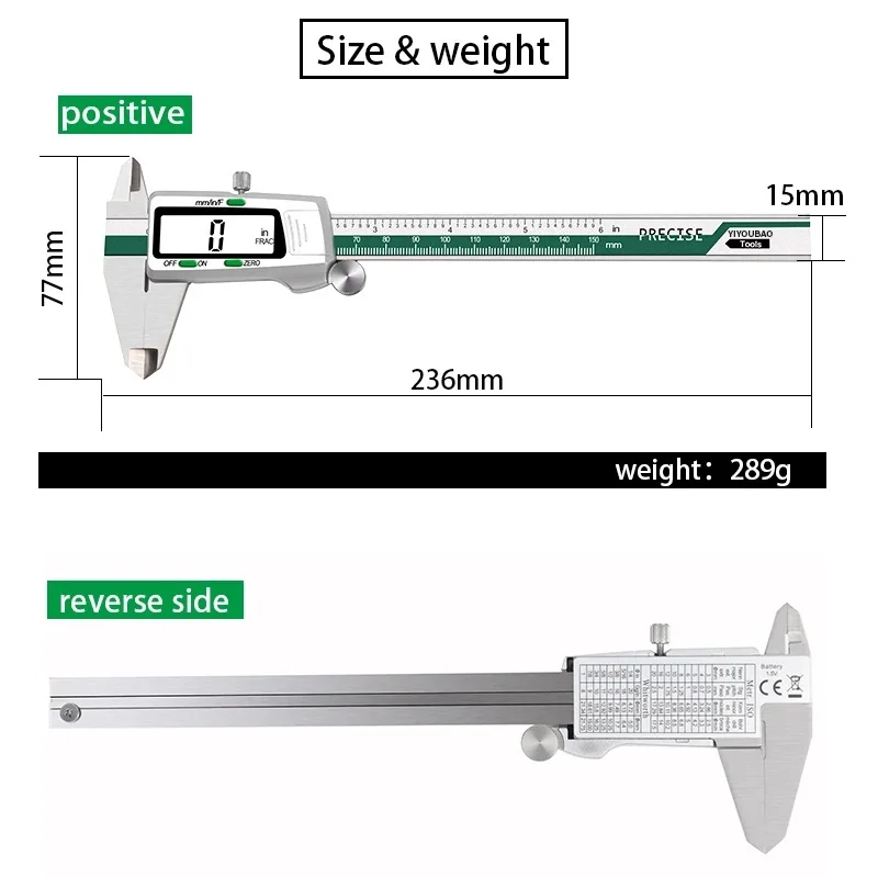 ET50 150 ミリメートルステンレス鋼ノギスゼロ設定 0 - Digital Caliper 150Mm Stainless Steel のレビューと価格