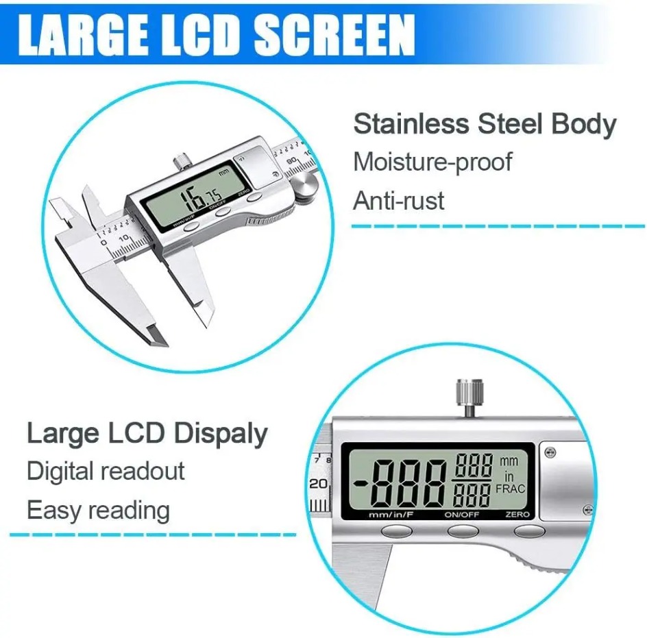 電子式ノギス 6インチ精密工具、LCDディスプレイ＆自動オフ - Digital Caliper 150Mm Stainless Steel のレビューと価格