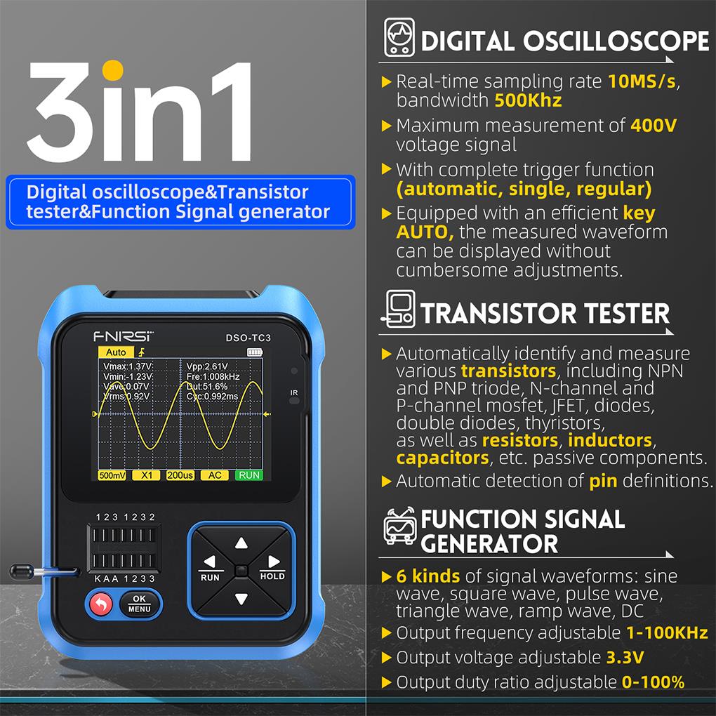Fnirsi-ミニポータブルデジタルオシロスコープ,3in  - Fnirsi Digital Oscilloscope Handheld のレビューと価格