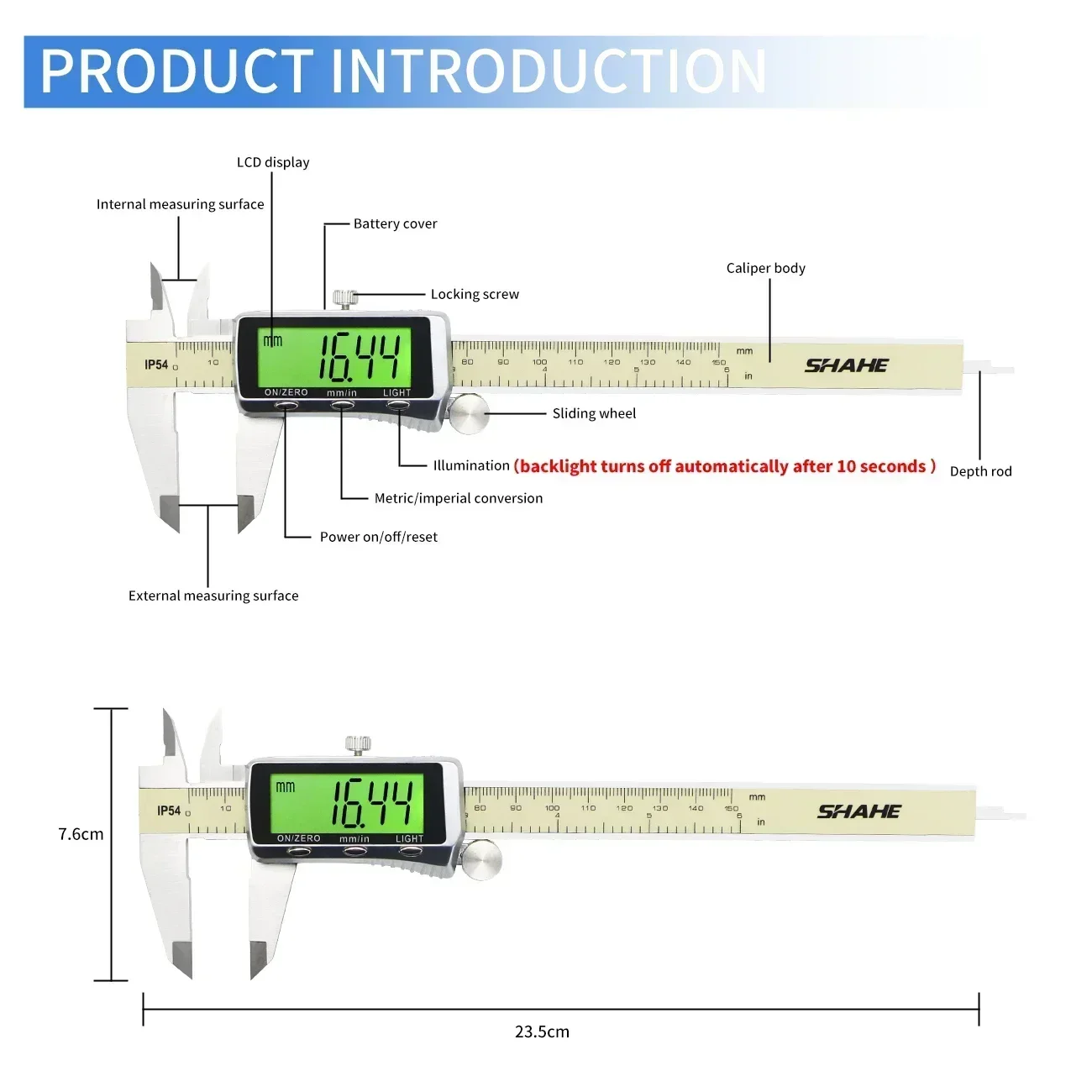 Shahe-大型LCDバックライト付きデジタルベリージュニア - Digital Caliper 150Mm Stainless Steel のレビューと価格